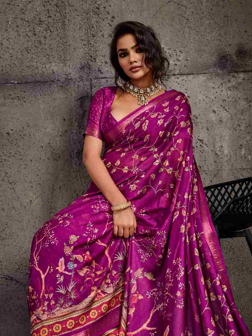Purple Moss Figure Printed Saree