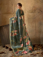 Dark Green Georgette Floral Printed Saree sedora couture