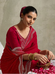 Red NC Moss Saree with Jarkhan Border