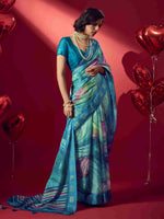 Blue Jacquard Printed Saree with Unstitched Blouse sedora couture