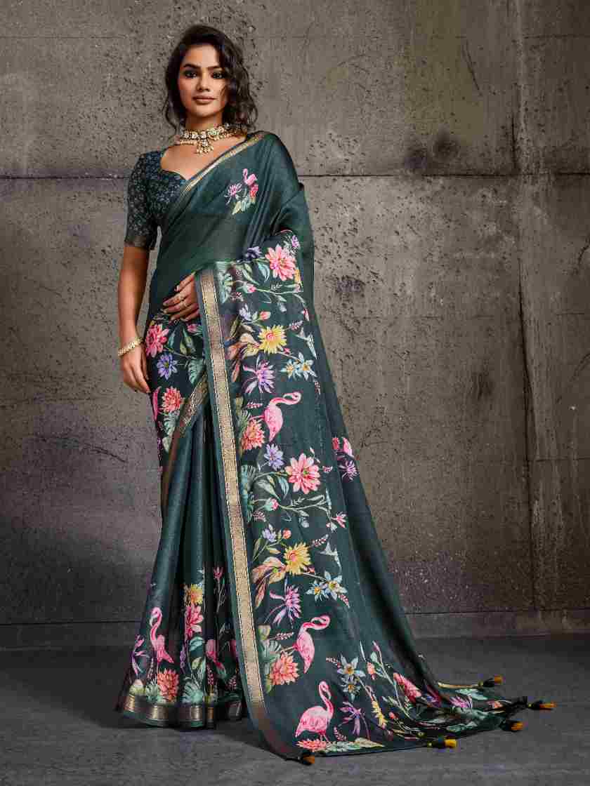 Grey Moss Figure Printed Saree sedora couture