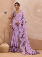 Lavender Georgette Floral Printed Saree sedora couture