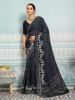 Black Sparkle Georgette Printed Saree with Beaded Border sedora couture