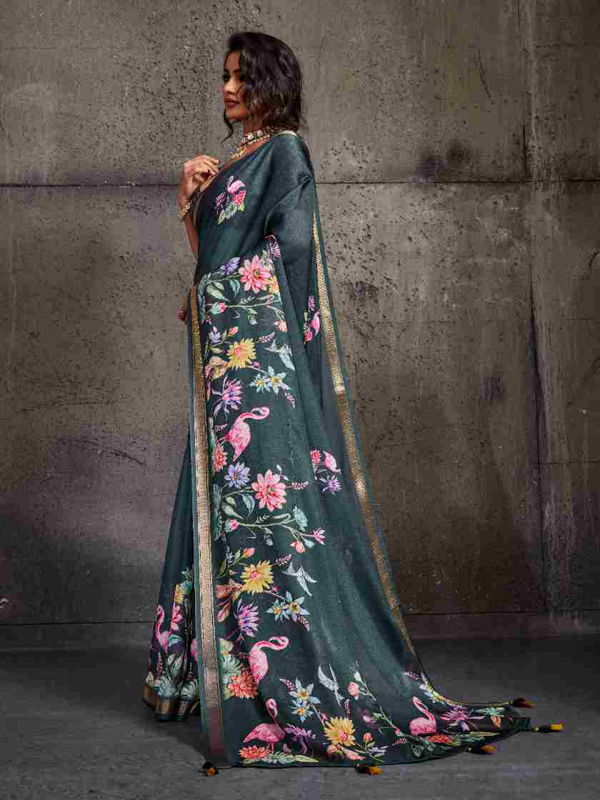 Grey Moss Figure Printed Saree