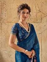 Blue Georgette Floral Printed Saree sedora couture