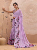 Lavender Georgette Floral Printed Saree sedora couture