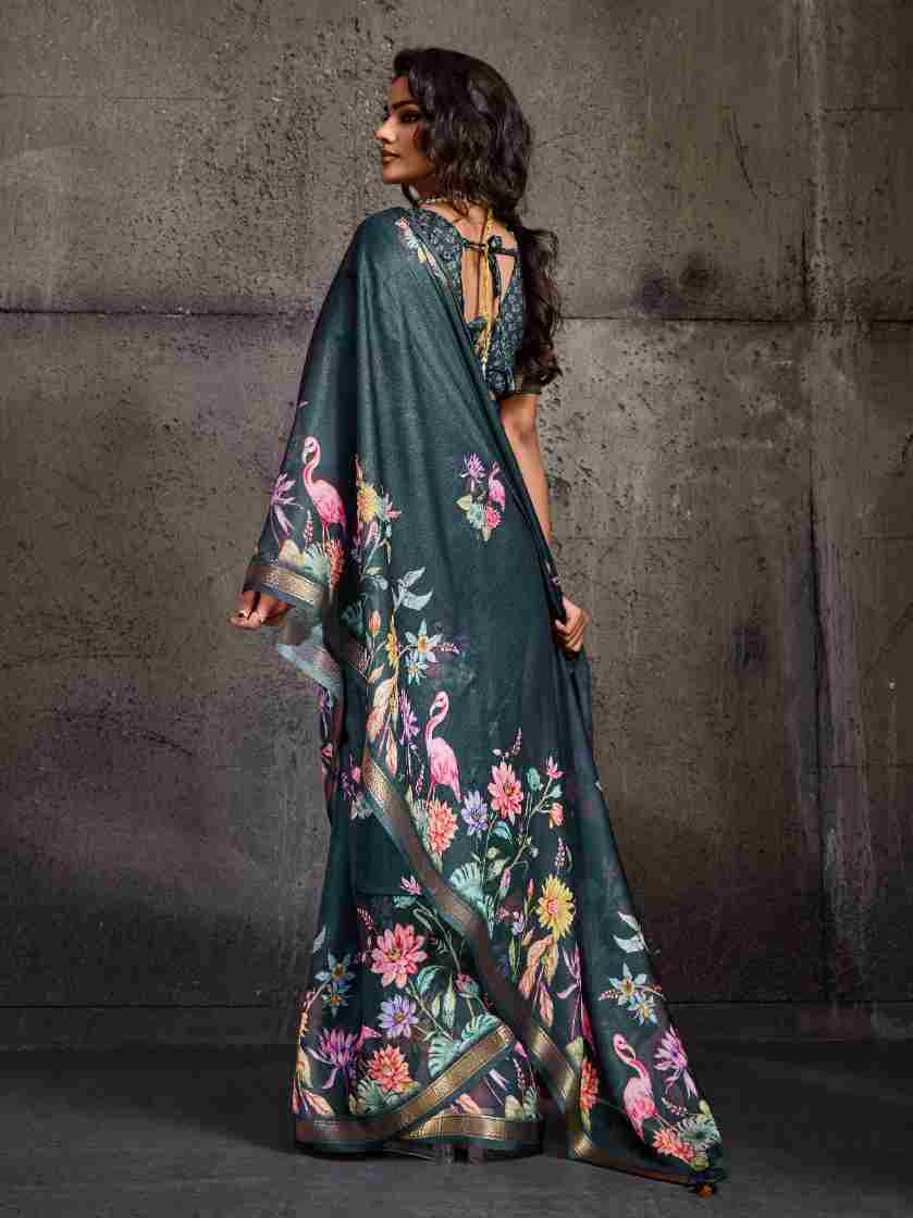 Grey Moss Figure Printed Saree sedora couture