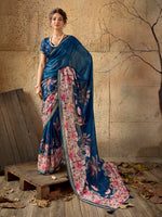 Blue Georgette Floral Printed Saree sedora couture