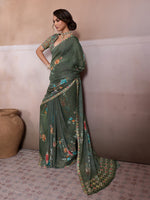 Mehndi Georgette Floral Printed Saree sedora couture