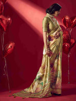 Green Jacquard Printed Saree with Unstitched Blouse sedora couture