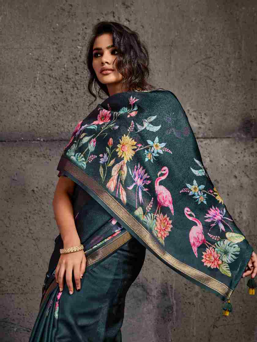 Grey Moss Figure Printed Saree sedora couture