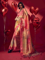 Yellow Jacquard Printed Saree with Unstitched Blouse sedora couture