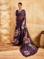 Purple Geogette Floral Printed Saree sedora couture