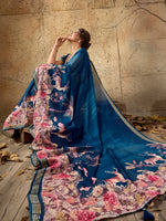 Blue Georgette Floral Printed Saree sedora couture