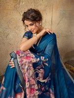 Blue Georgette Floral Printed Saree sedora couture