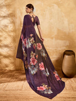 Purple Geogette Floral Printed Saree sedora couture