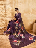 Purple Geogette Floral Printed Saree sedora couture