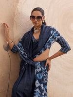 Blue Georgette Floral Printed Saree sedora couture