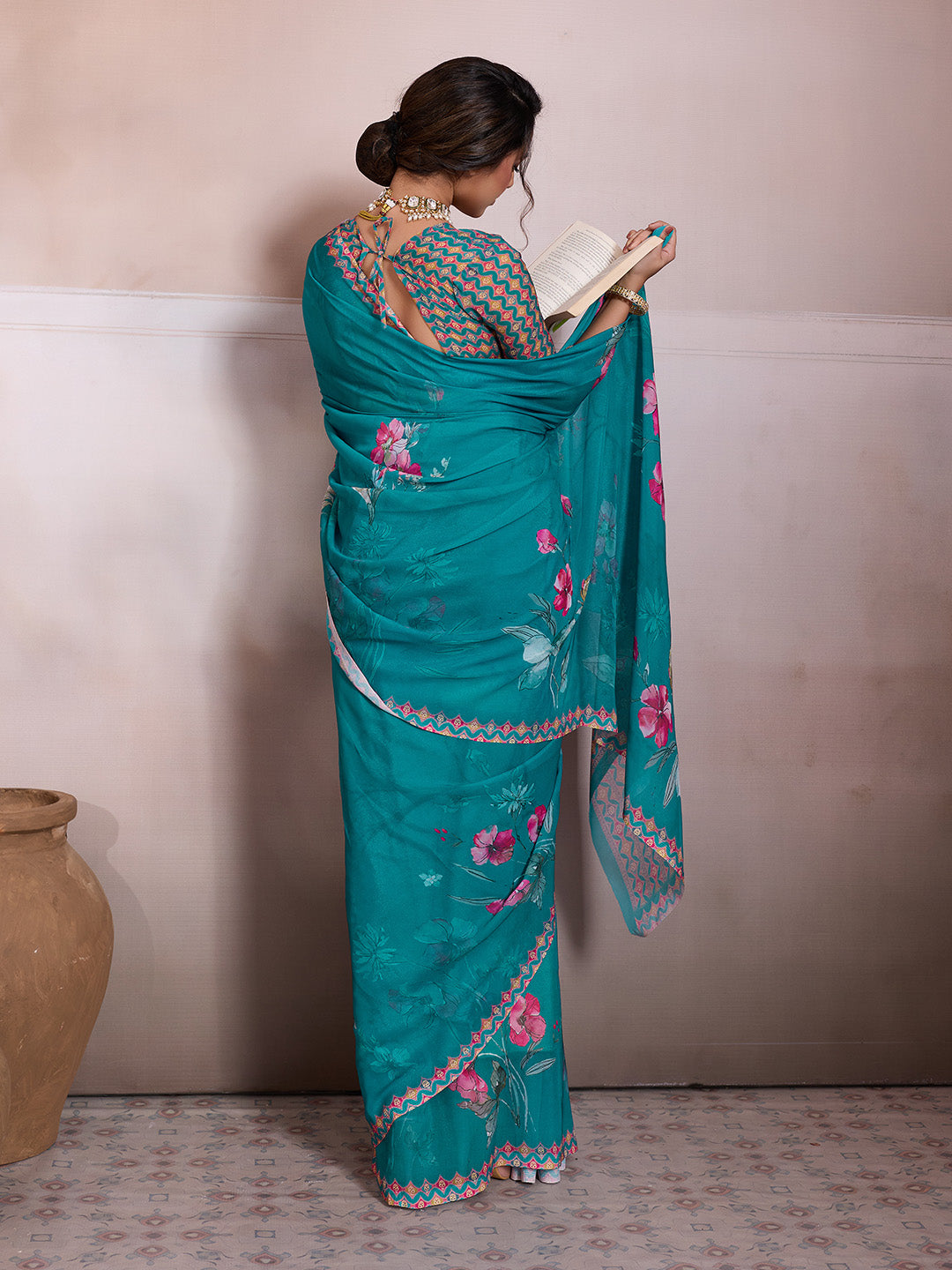 Green Georgette Floral Printed Saree