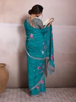 Green Georgette Floral Printed Saree sedora couture