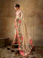 Beige Georgette Floral Printed Saree sedora couture