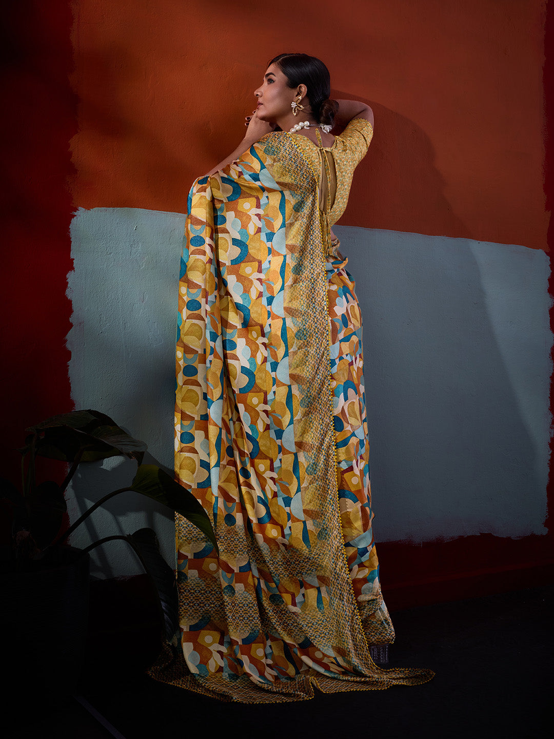 Mustard Cotton Crepe Geometrical Printed Saree