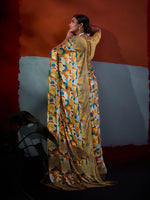 Mustard Cotton Crepe Geometrical Printed Saree sedora couture