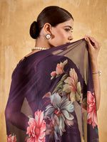 Purple Geogette Floral Printed Saree sedora couture