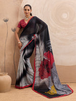 White Georgette Floral Printed Saree sedora couture