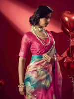 Pink Jacquard Printed Saree with Unstitched Blouse sedora couture