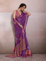 Purple Georgette Floral Printed Saree sedora couture