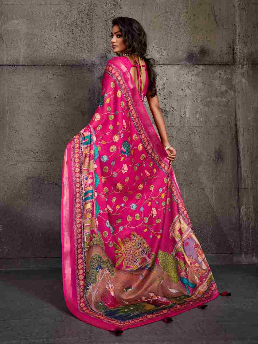 Pink Moss Figure Printed Saree