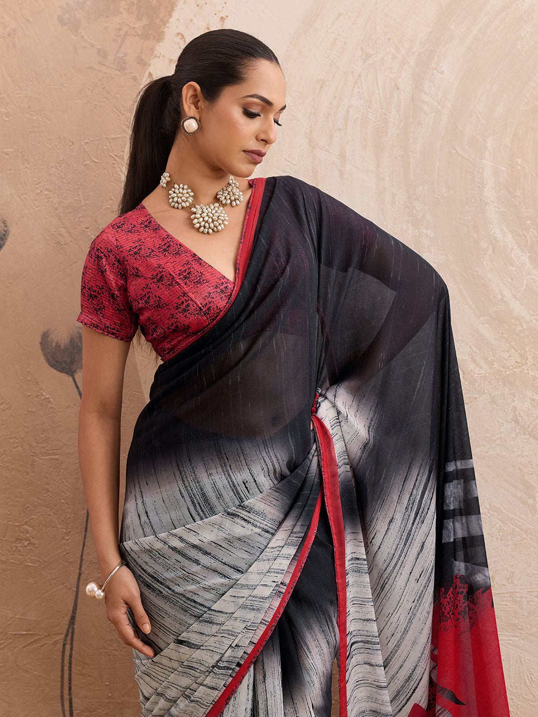White Georgette Floral Printed Saree sedora couture