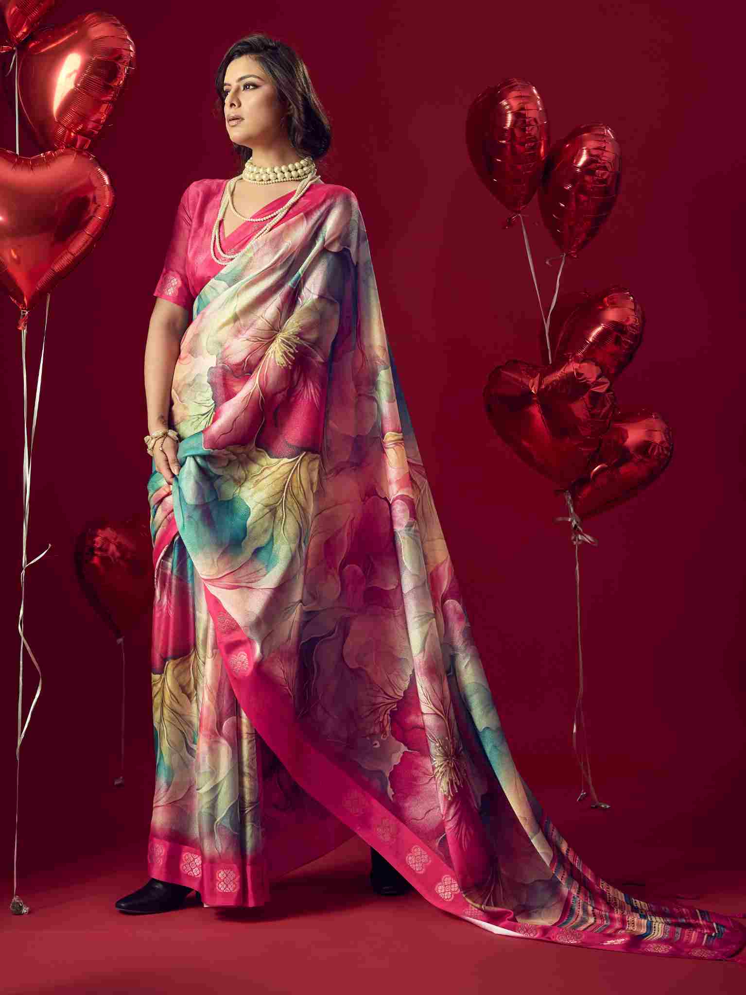 Pink Jacquard Printed Saree with Unstitched Blouse