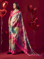 Pink Jacquard Printed Saree with Unstitched Blouse sedora couture