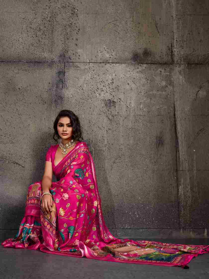 Pink Moss Figure Printed Saree