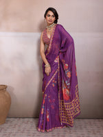 Purple Georgette Floral Printed Saree sedora couture