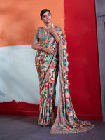 Multi-Colour Cotton Crepe Geometrical Printed Saree sedora couture