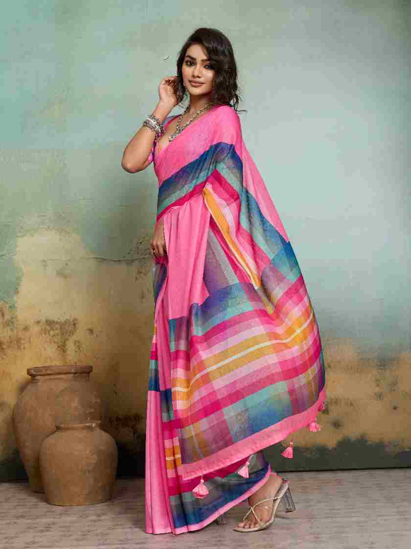Pink Jacquard Geometrical Printed Saree sedora couture