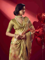 Green Jacquard Printed Saree with Unstitched Blouse sedora couture