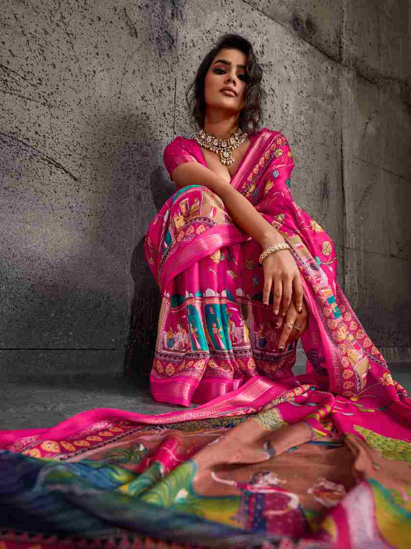 Pink Moss Figure Printed Saree