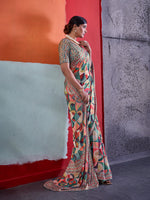 Multi-Colour Cotton Crepe Geometrical Printed Saree sedora couture