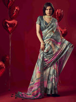 Grey Jacquard Printed Saree with Unstitched Blouse sedora couture