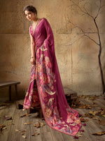Wine Georgette Floral Printed Saree sedora couture