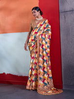 Mustard Cotton Crepe Geometrical Printed Saree sedora couture