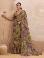Mustard Georgette Floral Printed Saree sedora couture