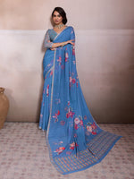 Blue Georgette Floral Printed Saree sedora couture