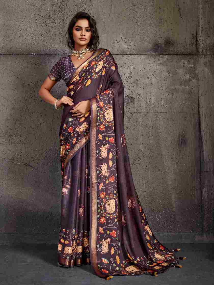 Brown Moss Figure Printed Saree sedora couture