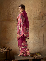 Wine Georgette Floral Printed Saree sedora couture