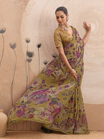Mustard Georgette Floral Printed Saree sedora couture